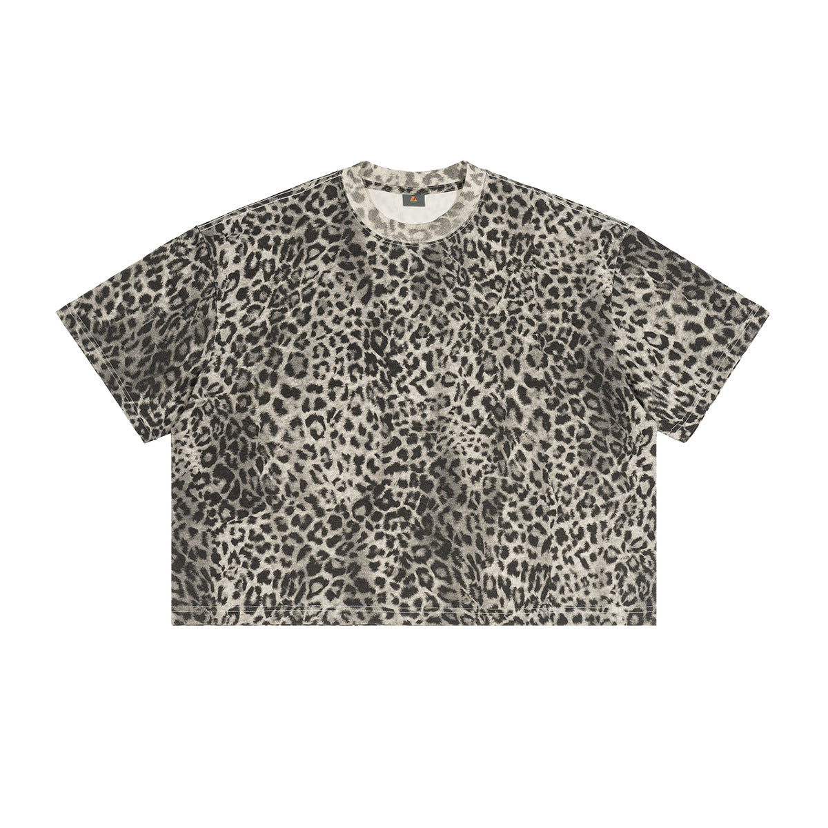T-shirt détendu pour homme avec un motif imprimé Leopard et des manches de trois quarts de longueur