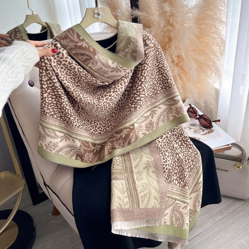 Cashew Flower Leopard Imprimer Patchwork Jacquard Écharpe réversible