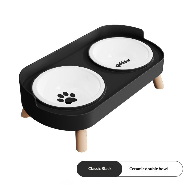 Dual-bowl Spill-proof Water-and-food-in-one Cat Bowl