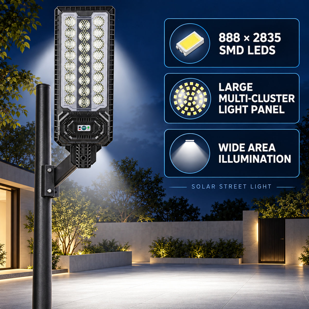 Solar Powered Motion Sensor Outdoor Light W7114 3 Noir pour Garden Yard Street Wall LED