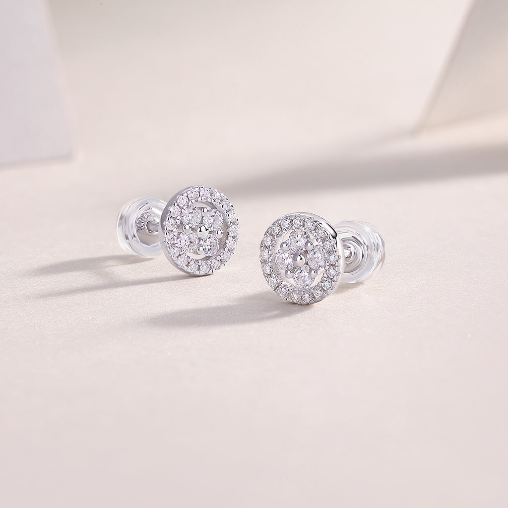 S925 Boucles d'oreilles rondes en argent sterling Halo Sterling