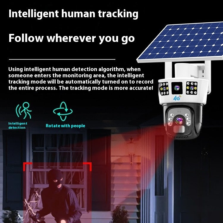 Caméra de surveillance binoculaire solaire à trois écrans