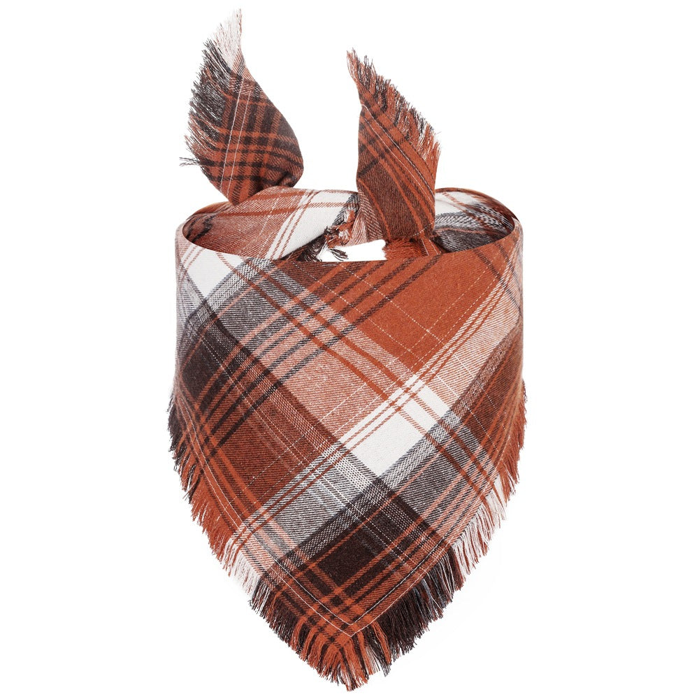 Bandana de chien d'automne Vivant avec des bords de tassels Classic Plaid Triangle Dog Apparel Accessori