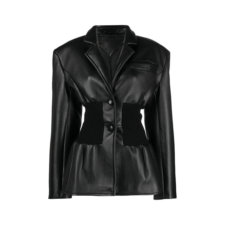 Costume tricoté en patchwork avec revêtement en PU Silhouette Super taille