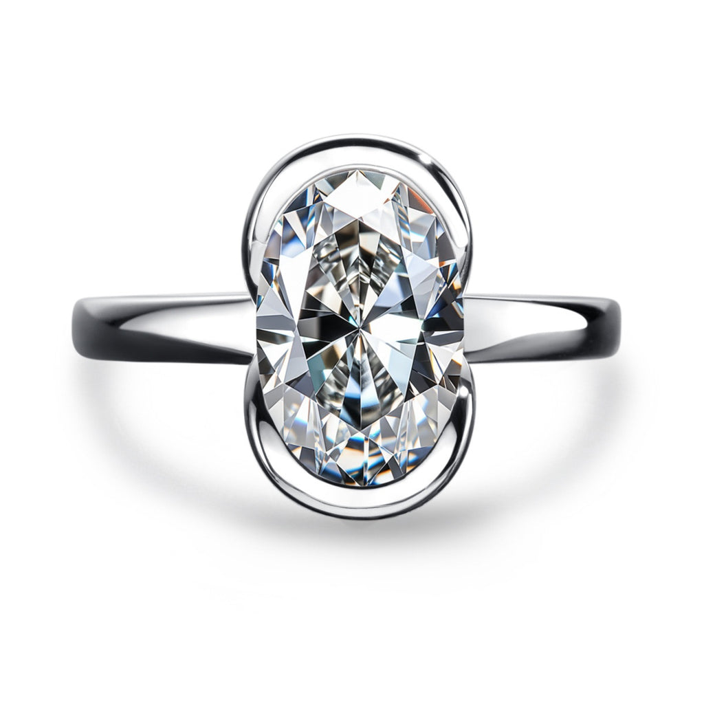 Silver Oval Semi mount Ring Avec un 3 carats De forme Fancy Moissanite Pour Femmes