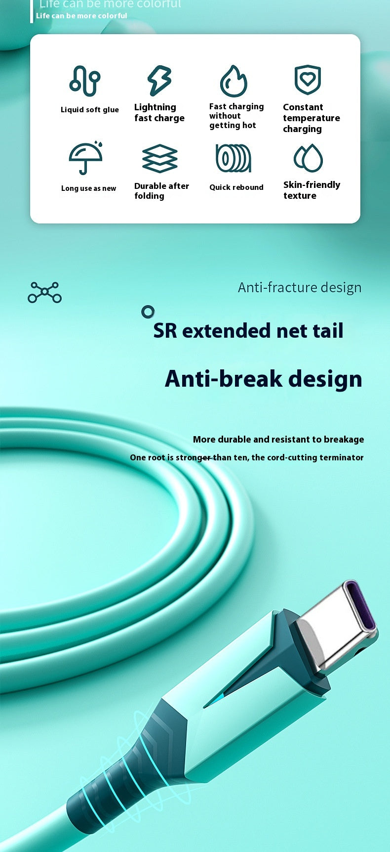 Colle flexible liquide avec câble de charge de données de téléphone mobile léger