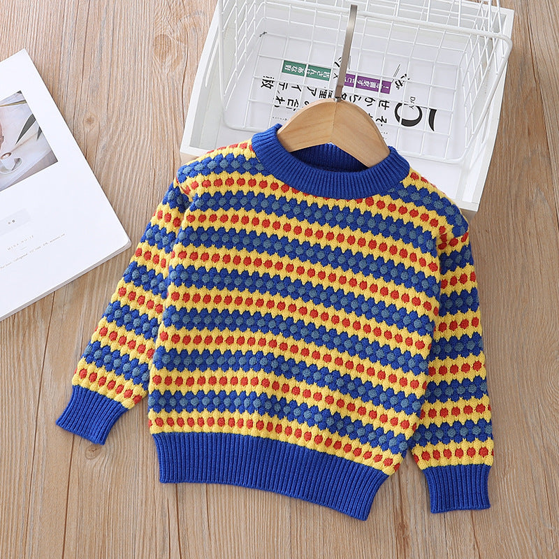 Rainbow Stripes Baby Round Cou Pullover Sweater