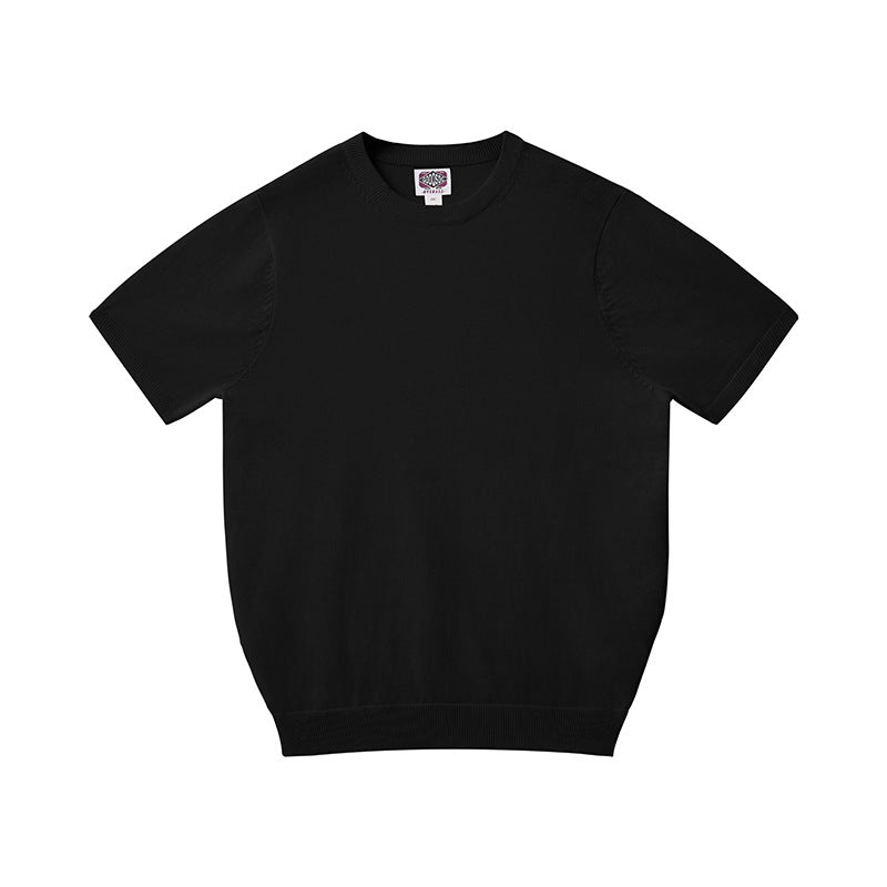T-shirt à manches courtes pour homme en fil de coton pur Col rond