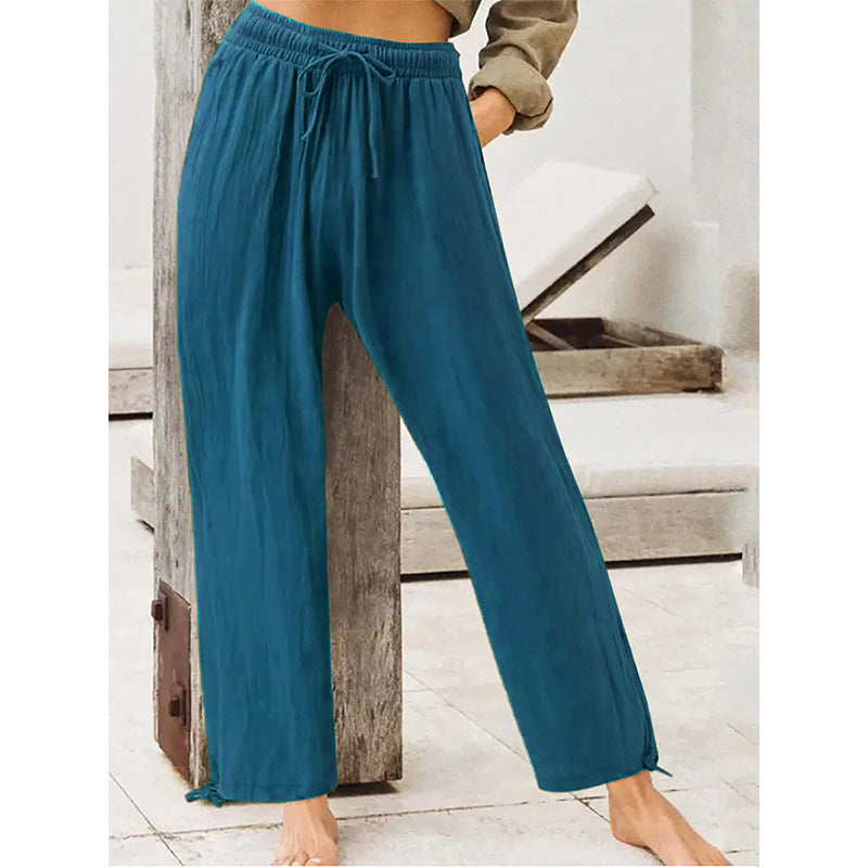 Pantalons d'été à domicile pour femmes en couleur solide