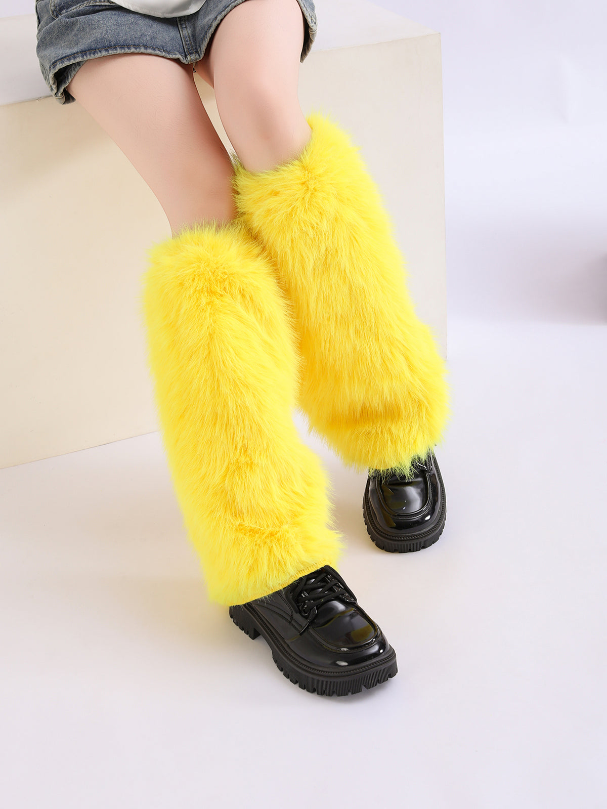 Filles Costumes Y2K femmes Outfit Accessory Faux Fur Fluffy Long Bottes Coffre-fort Fuzzy Le