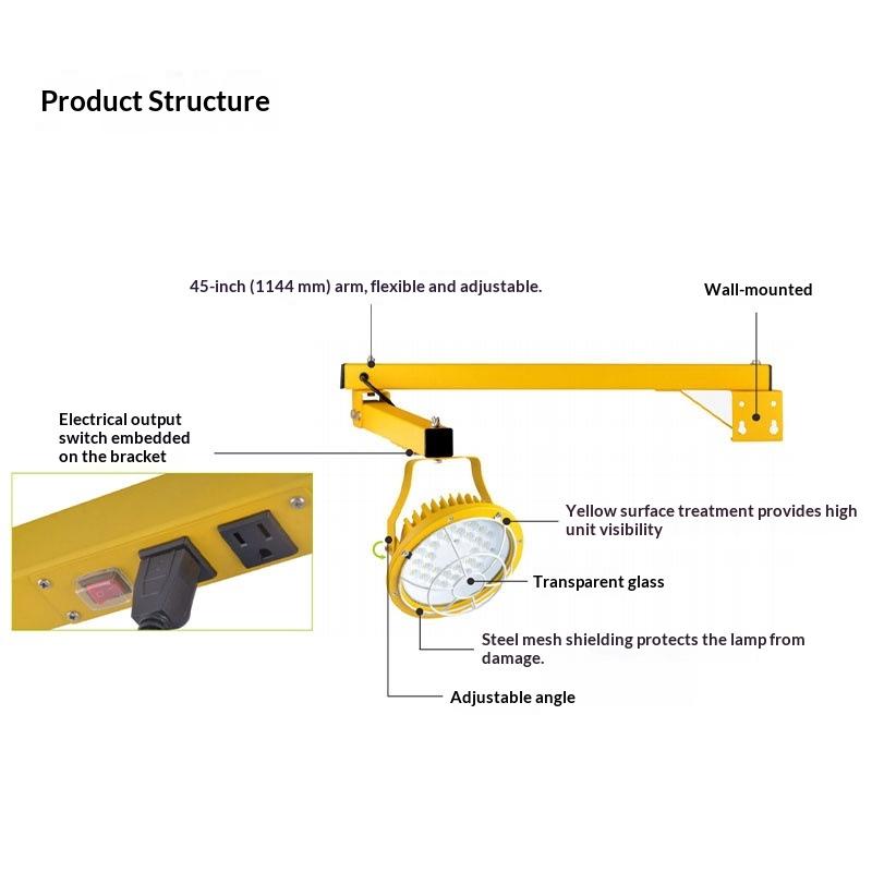 Projecteur de la tête de lampe rotative à bras flexible
