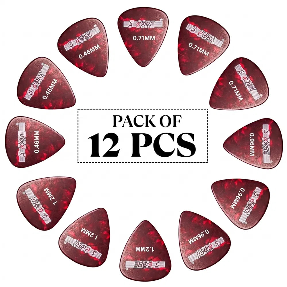 5 Picks de guitare de base 12 pièces Celluloïde léger moyen lourd extra lourd pour électri acoustique