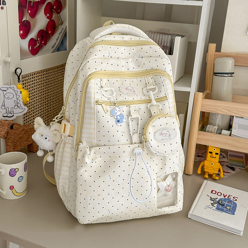Sac à dos pour filles de style Polka-Dot Rose et Blanc