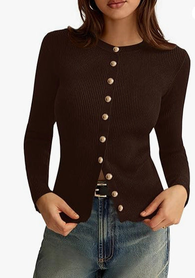 Femmes Manches longues Button-front Knit Cardigan