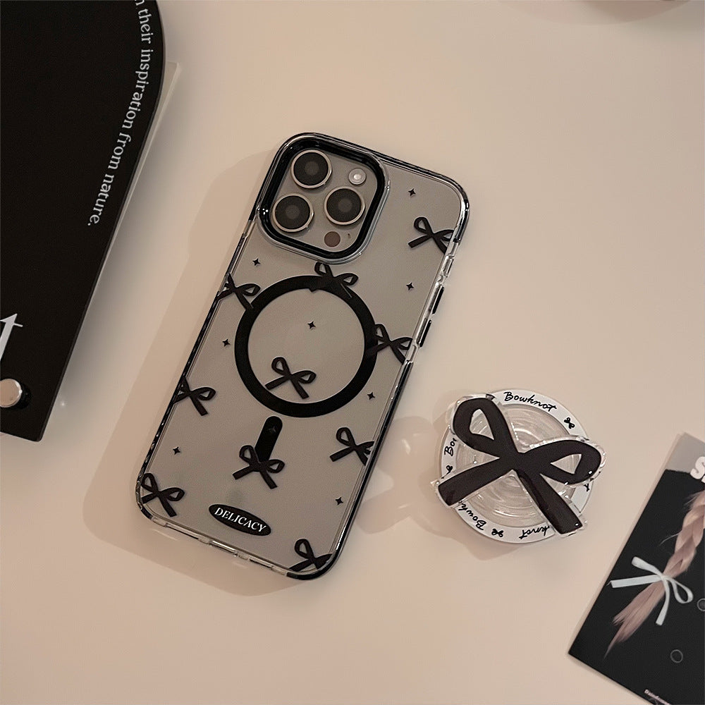 Transparent Black Bowknot Magnetic Case