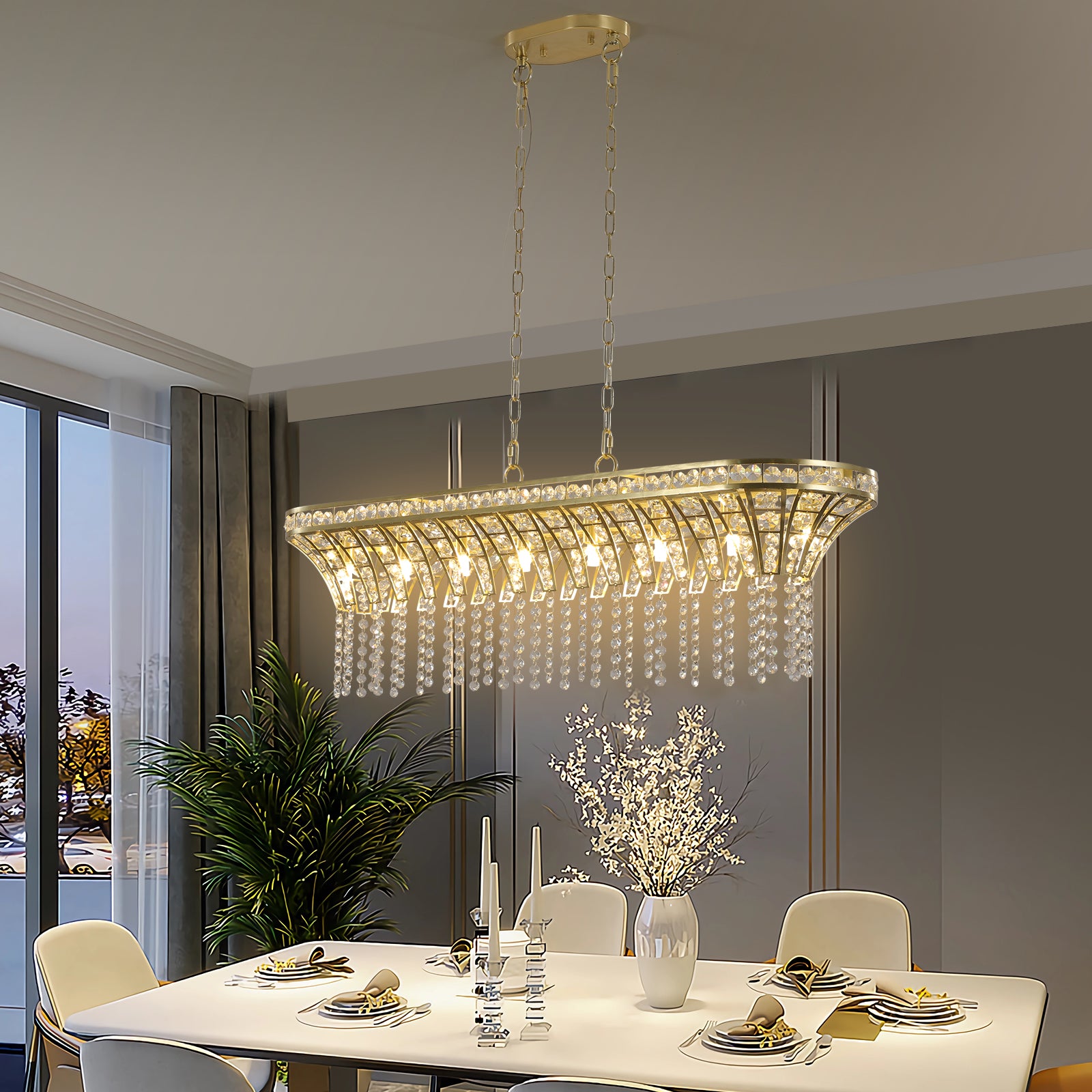 39" Rectangle linéaire en cristal moderne Lustre avec finition or