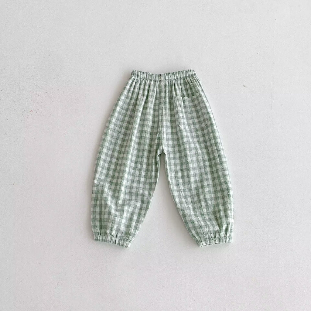 Danss Summer Pantalon de Plaid pour enfants Style mince de lin