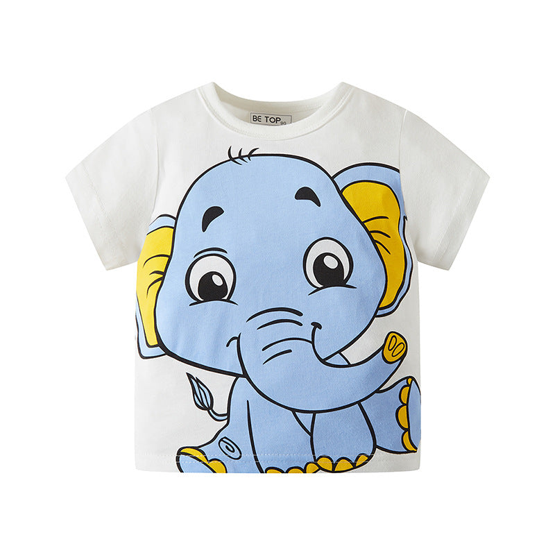 À moitié manches pour enfants Cartoon Elephant Pattern Boy Short Sleeve