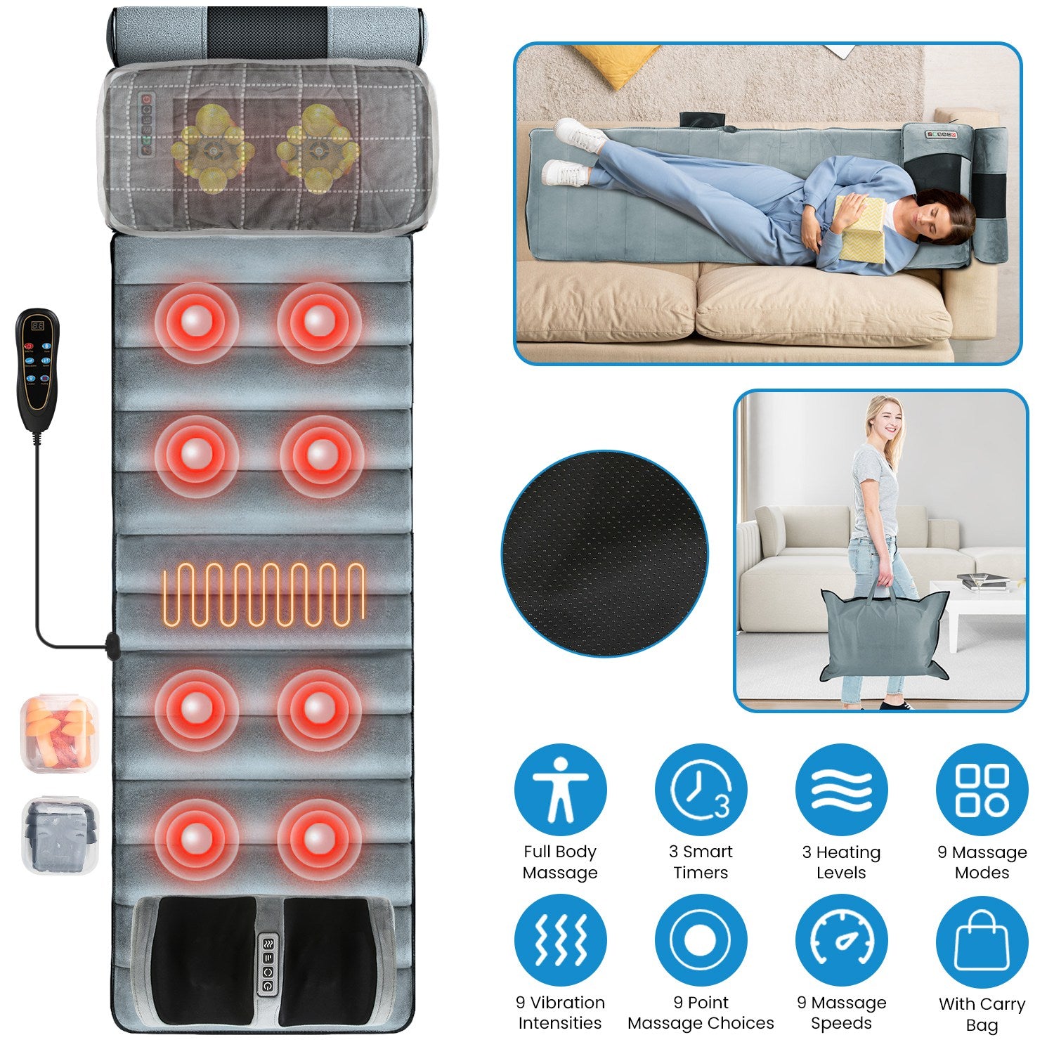 Pad de massage électrique plein corps avec cou et pieds
