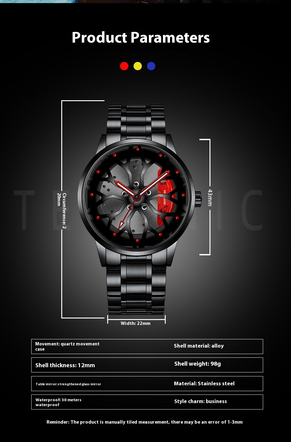 Homme Mode Tendance étrier de roue haute qualité étanche Quartz montre