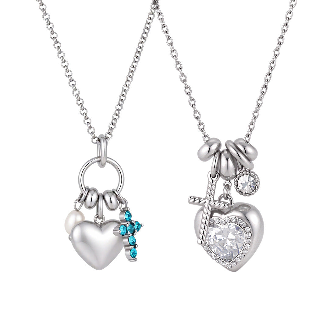 Zircon Love Collier en acier titane