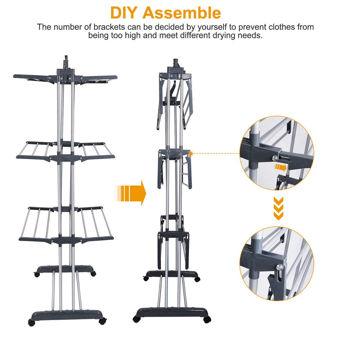 1Pc Vêtements Séchage Rack Rolling Lave-linge Collapsible Suspension rail Shelve Wardrob