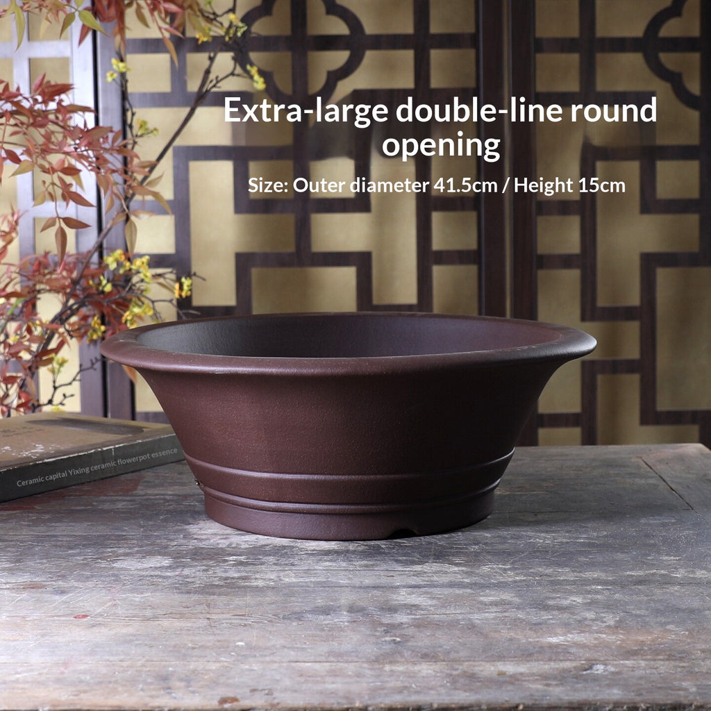Double boucle de fil large bouche pot de fleurs en argile violet
