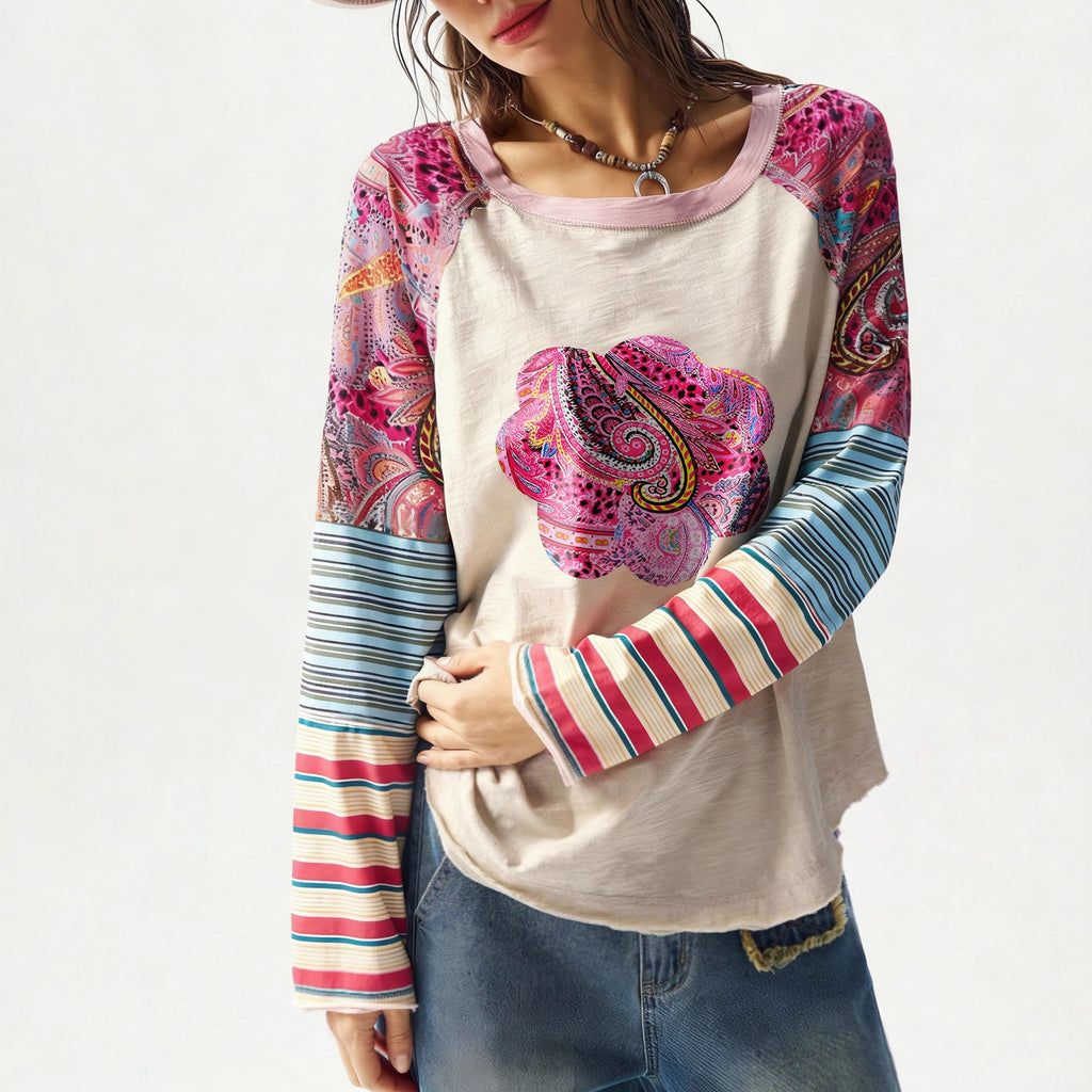 T-shirt manches longues imprimé pour femmes Col d'équipage