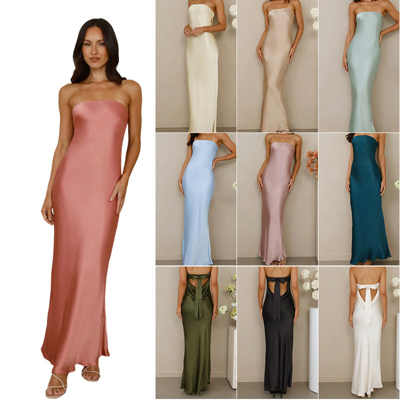 Women's sleeveless long dress without lace