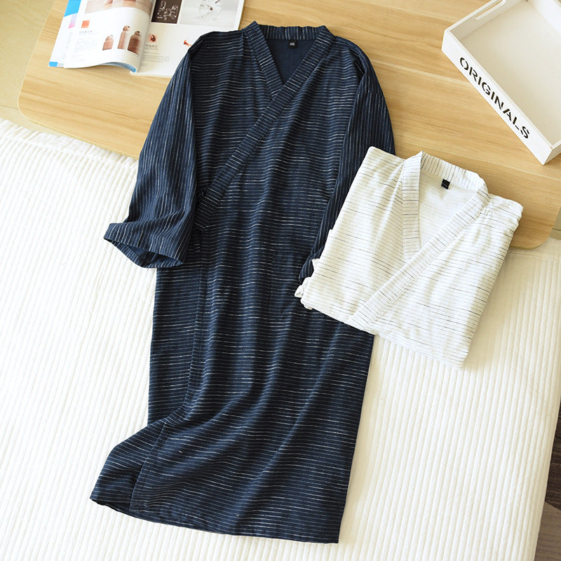 Été Jacquard Gauze coton Kimono mince maison peignoir simple