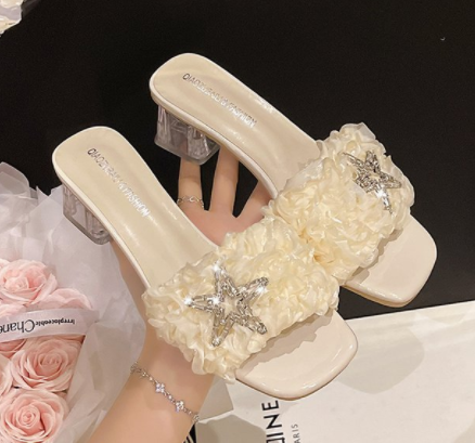 Diapositives de talons en pierre de Strass florale pour femmes