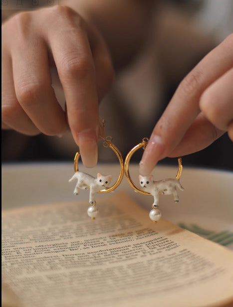 Mignon Kitten Circle Boucles d'oreilles Vintage