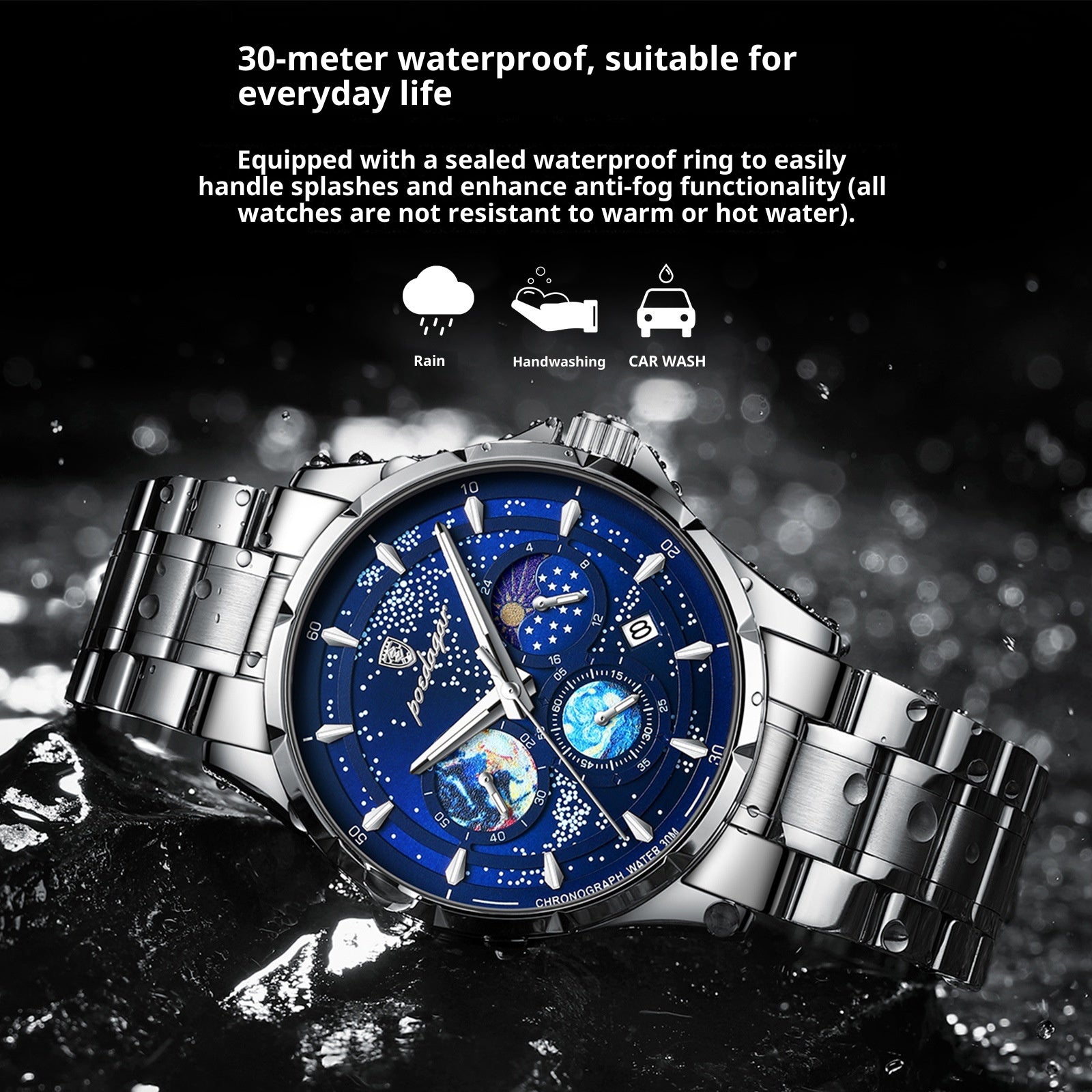 Montres à quartz multifonctions pour hommes lumineux