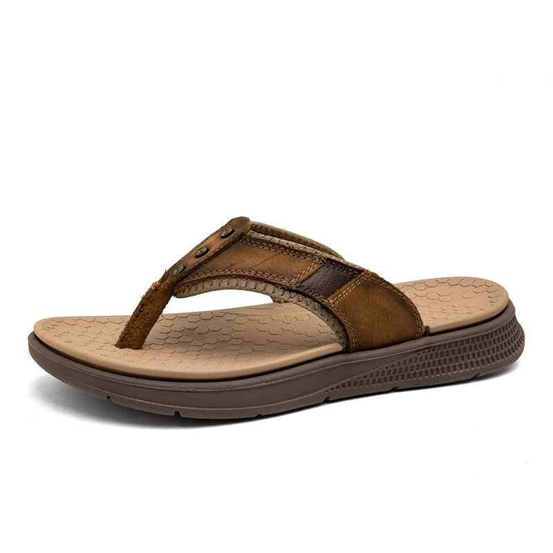 Pantoufles en cuir à grains complets pour hommes