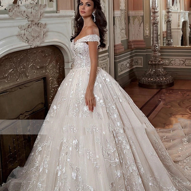 Hors-épaule Robe de mariée de style français style Mori Trailing Simple petite robe de mariée