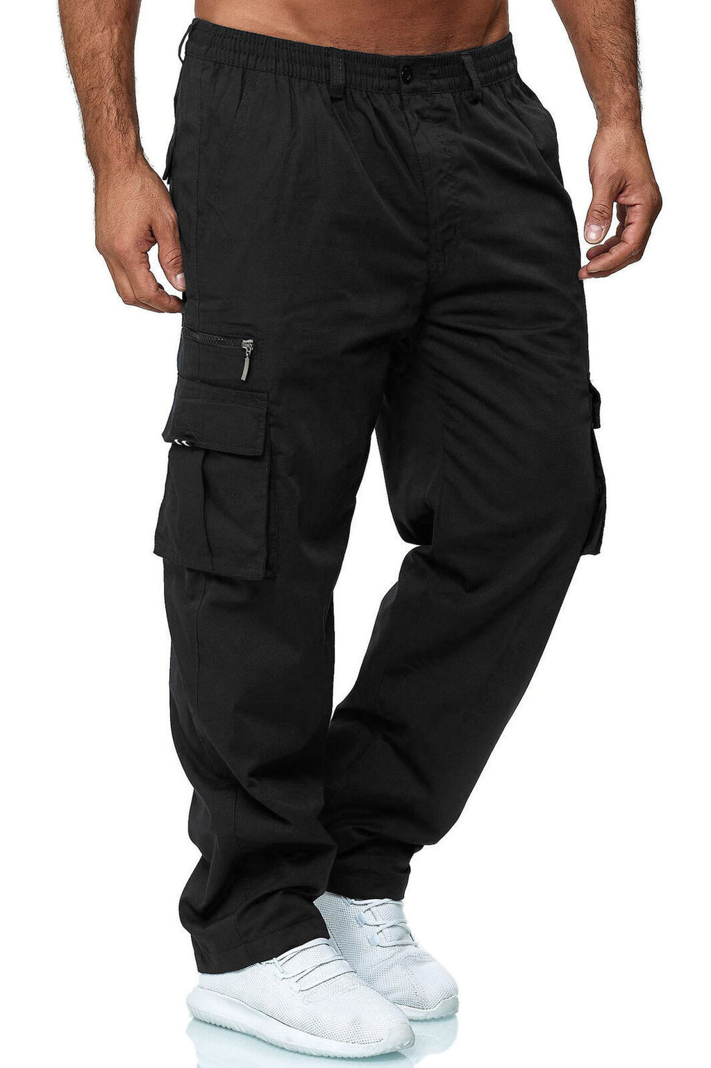 Pantalons de fitness pour homme EBay Casual Multi-Pocket Loose Straight Pantalons de fitness