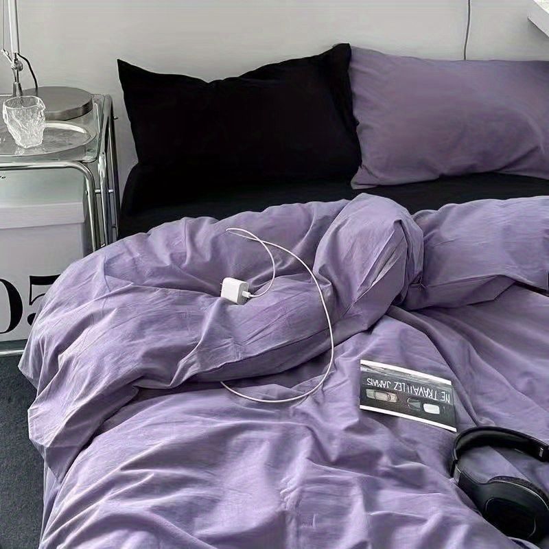Draps de lit et couverture de couette en coton lavé doux Ensemble de quatre pièces