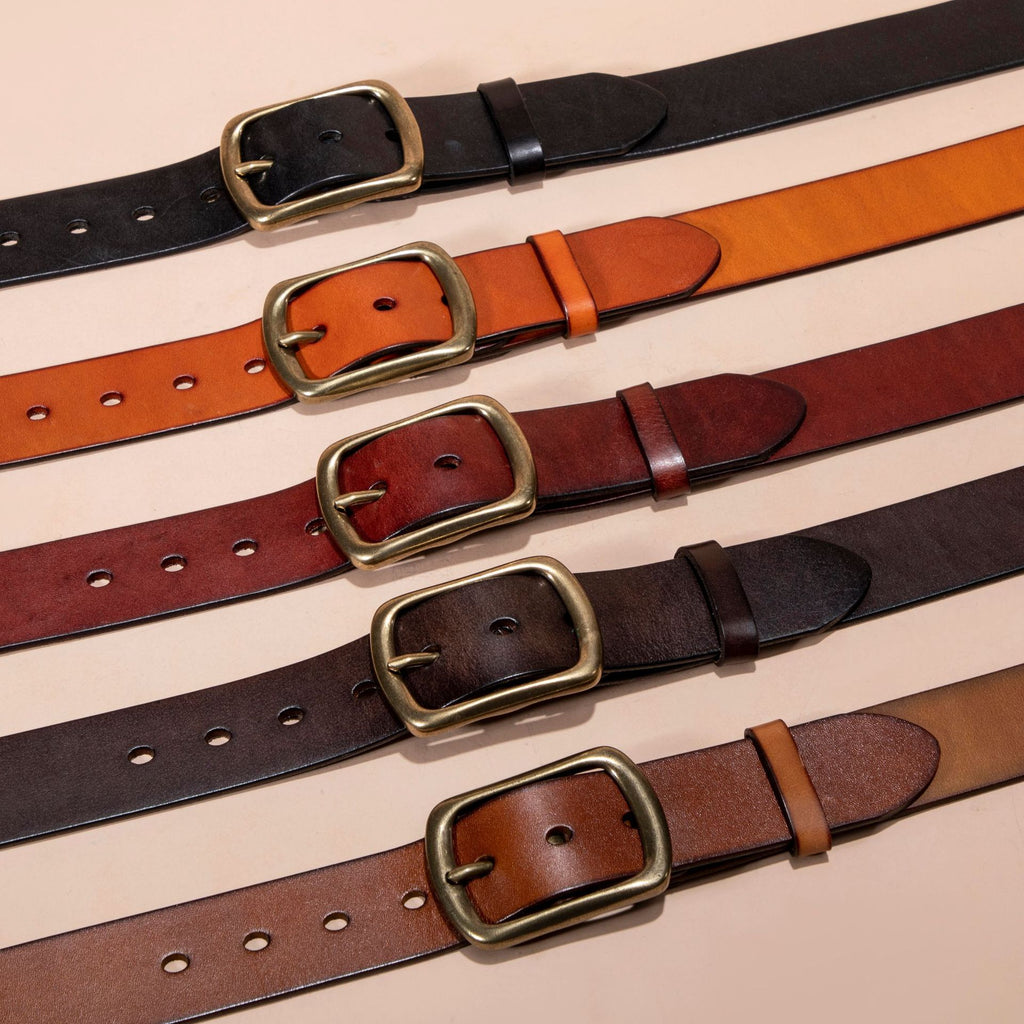 Ceinture pour hommes Cuir véritable Top Grain Pure Cowhide Retro Laiton Buckle