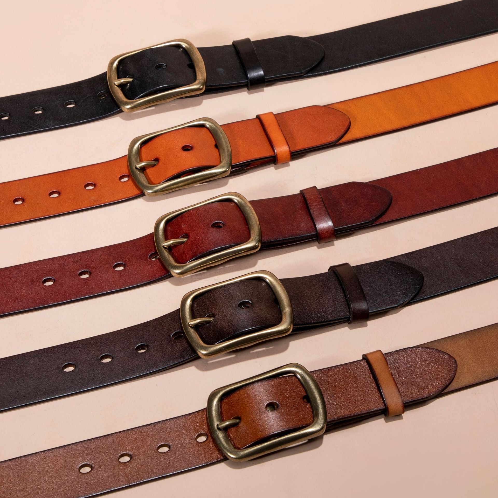 Ceinture pour hommes Cuir véritable Top Grain Pure Cowhide Retro Laiton Buckle