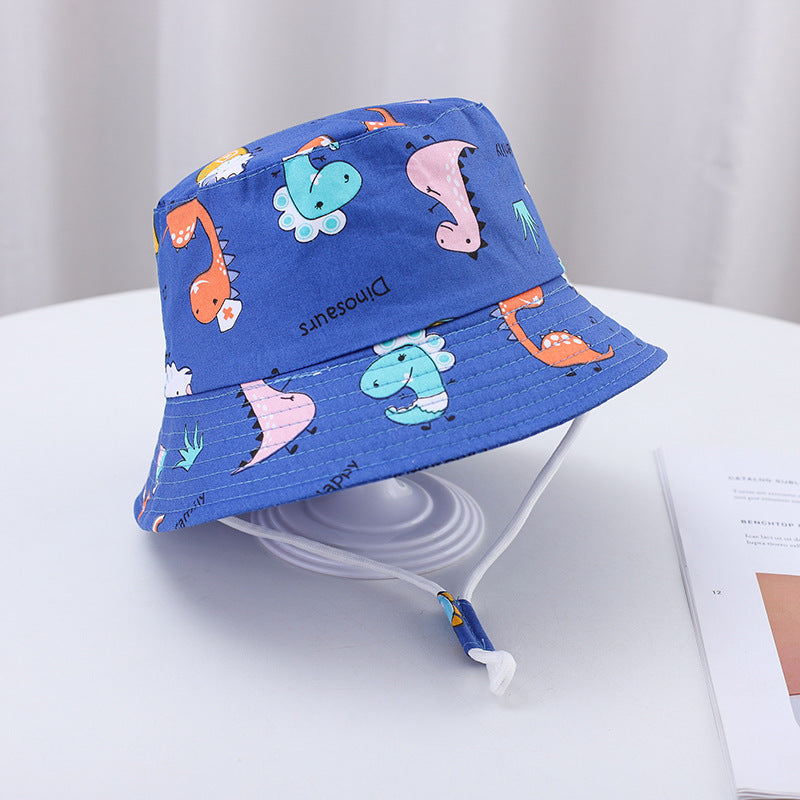 Imprimé Bucket Chapeau mignon voiture Dinosaur Summer Beach Pure Cotton Chapeau pêcheur pour bébés