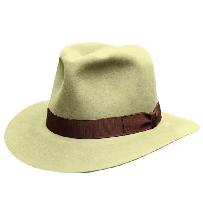 Chapeau en laine denim avec un large bord et Bow