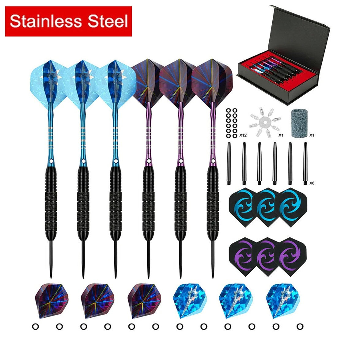6Pack Professional Tungsten Darts Tip Set Steel Shaft 12 Vols avec Case UK
