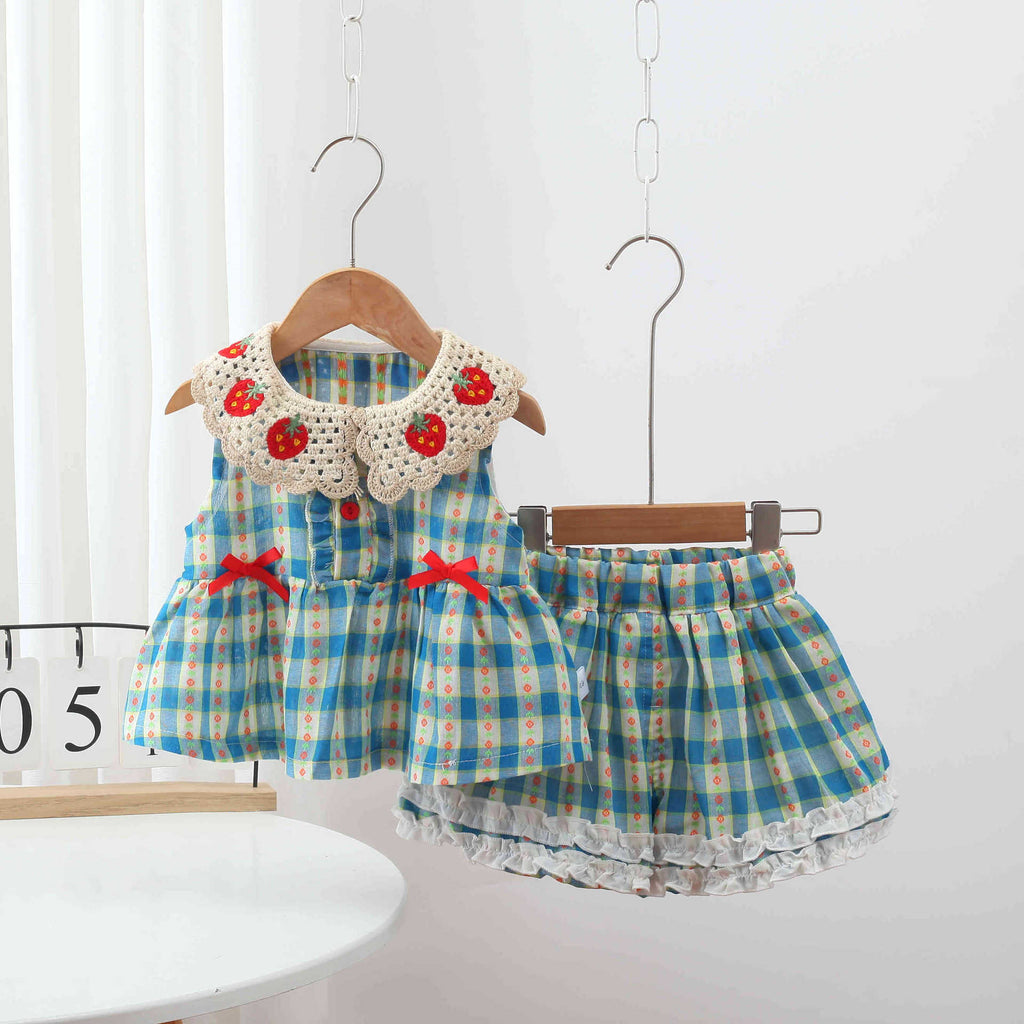Ensemble de vêtements pour enfants sans manches et sans manches en col de dentelle