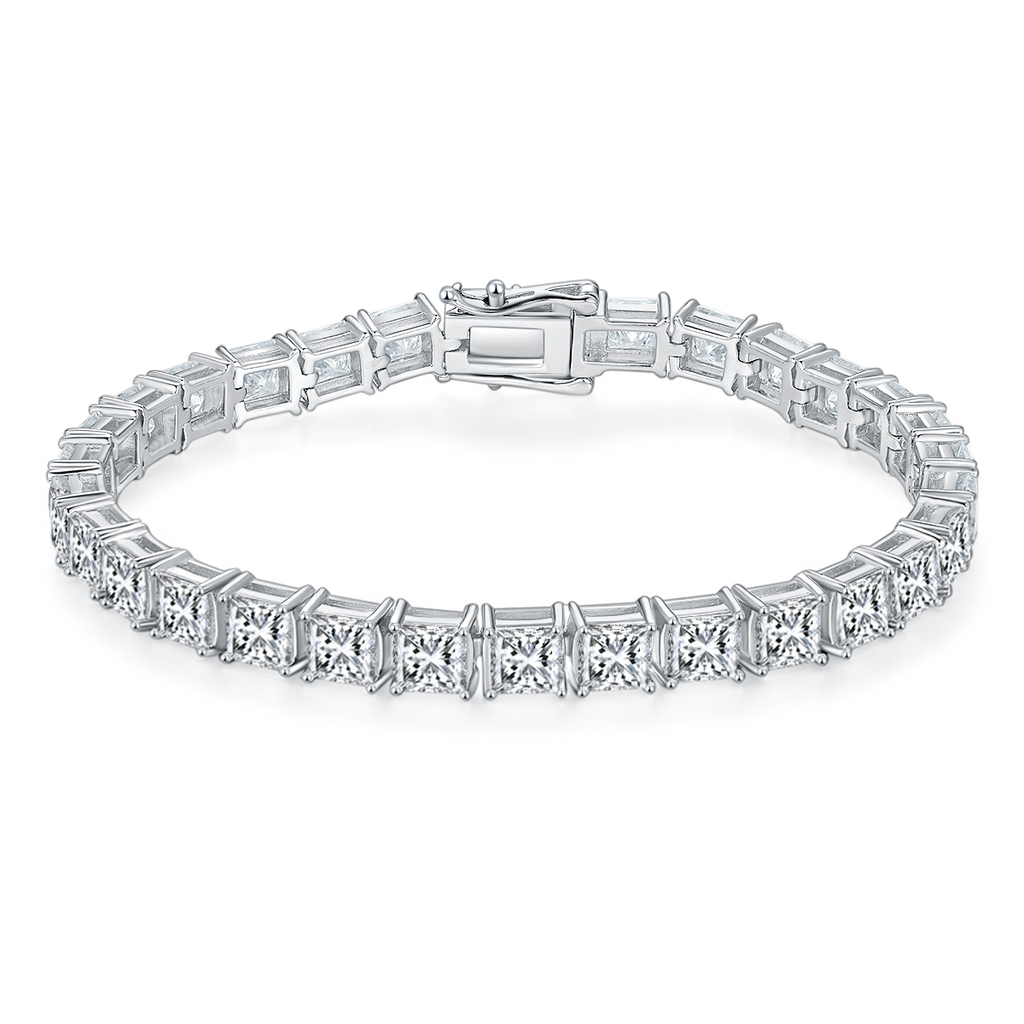 S925 Argent Sterling 4,5x4,5mm Princess Cut Moissanite Tennis Bracelet D Couleur VVS1 16-18-