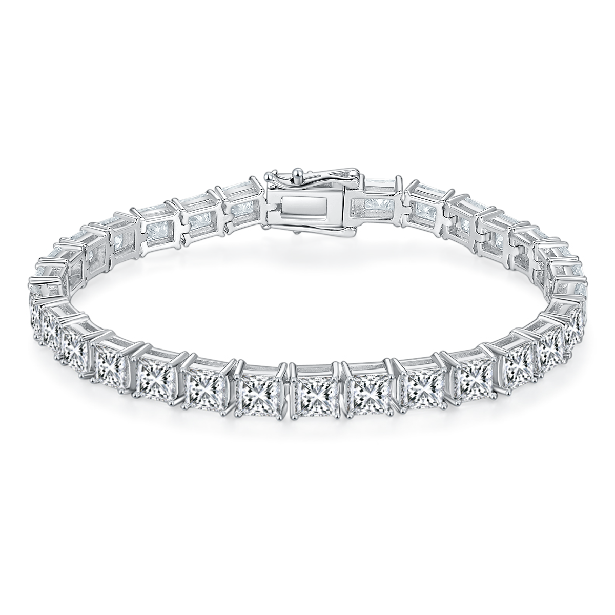 S925 Argent Sterling 4,5x4,5mm Princess Cut Moissanite Tennis Bracelet D Couleur VVS1 16-18-