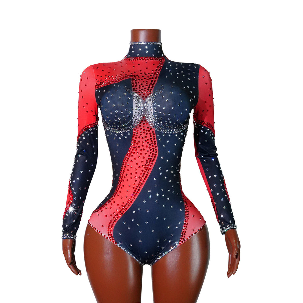 Femmes Strass Mesh Patchwork Jumpsuit