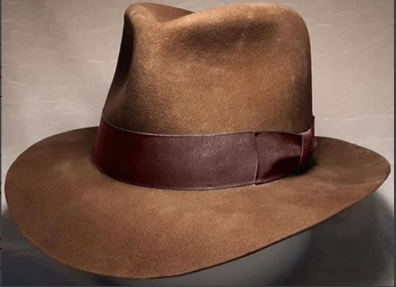 Denim wool hat with wide brim and bow