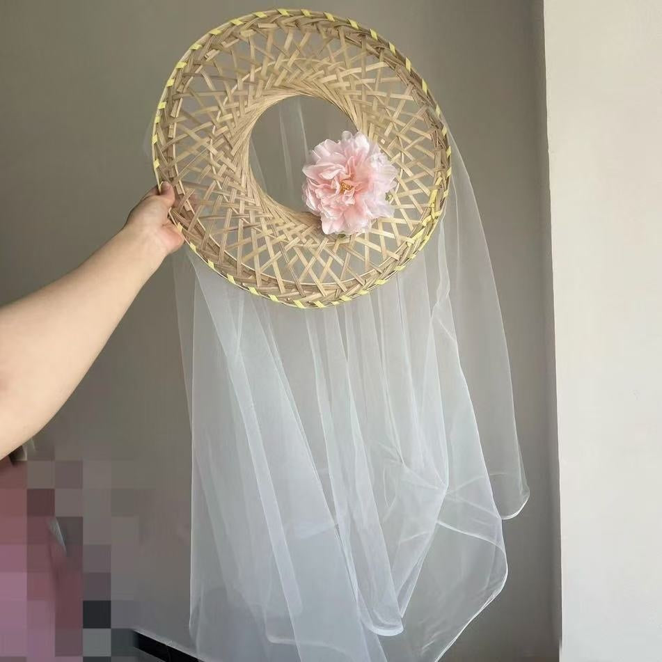 Chapeau Hanfu Chapeau Bambou Rideau en cristal Chivalière Chapeau Bambou Femme Veil