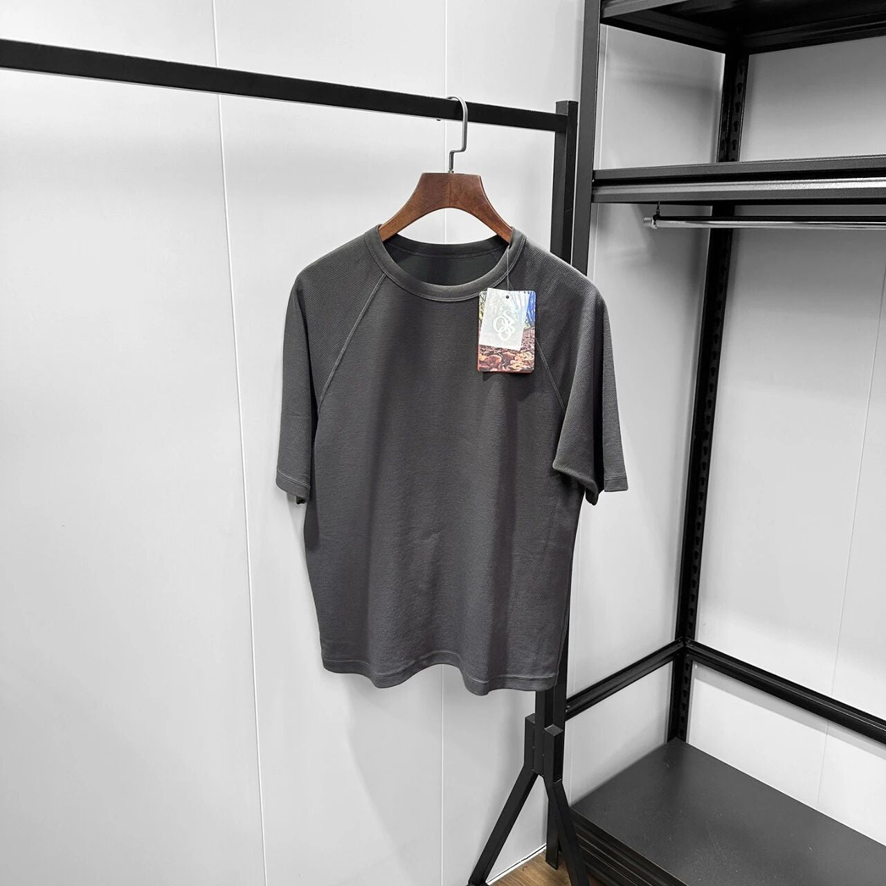 T-Shirt manches courtes Waffle Knit Raglan pour hommes Col d'équipage Lose Casual Basic Tee Respirant