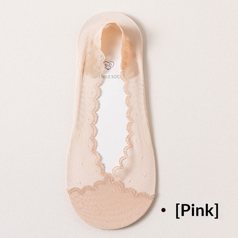 Femmes Dentelle Invisible chaussons sans spectacle avec silicone antidérapant